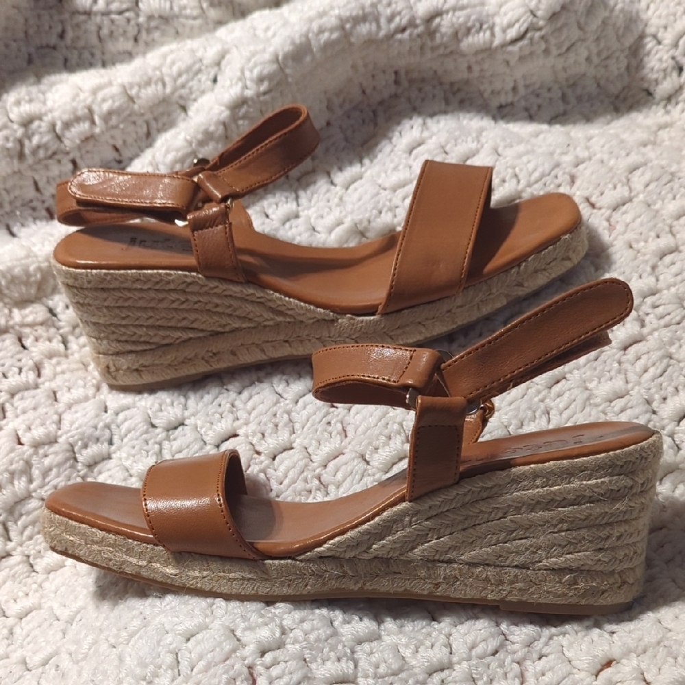 Ella Tan Wedge Sandals with Leather Straps